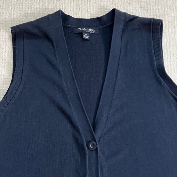 Chadwicks of Boston Knit Vest Cardigan Medium Button Up w/ Pockets Navy Blue - Picture 2 of 9